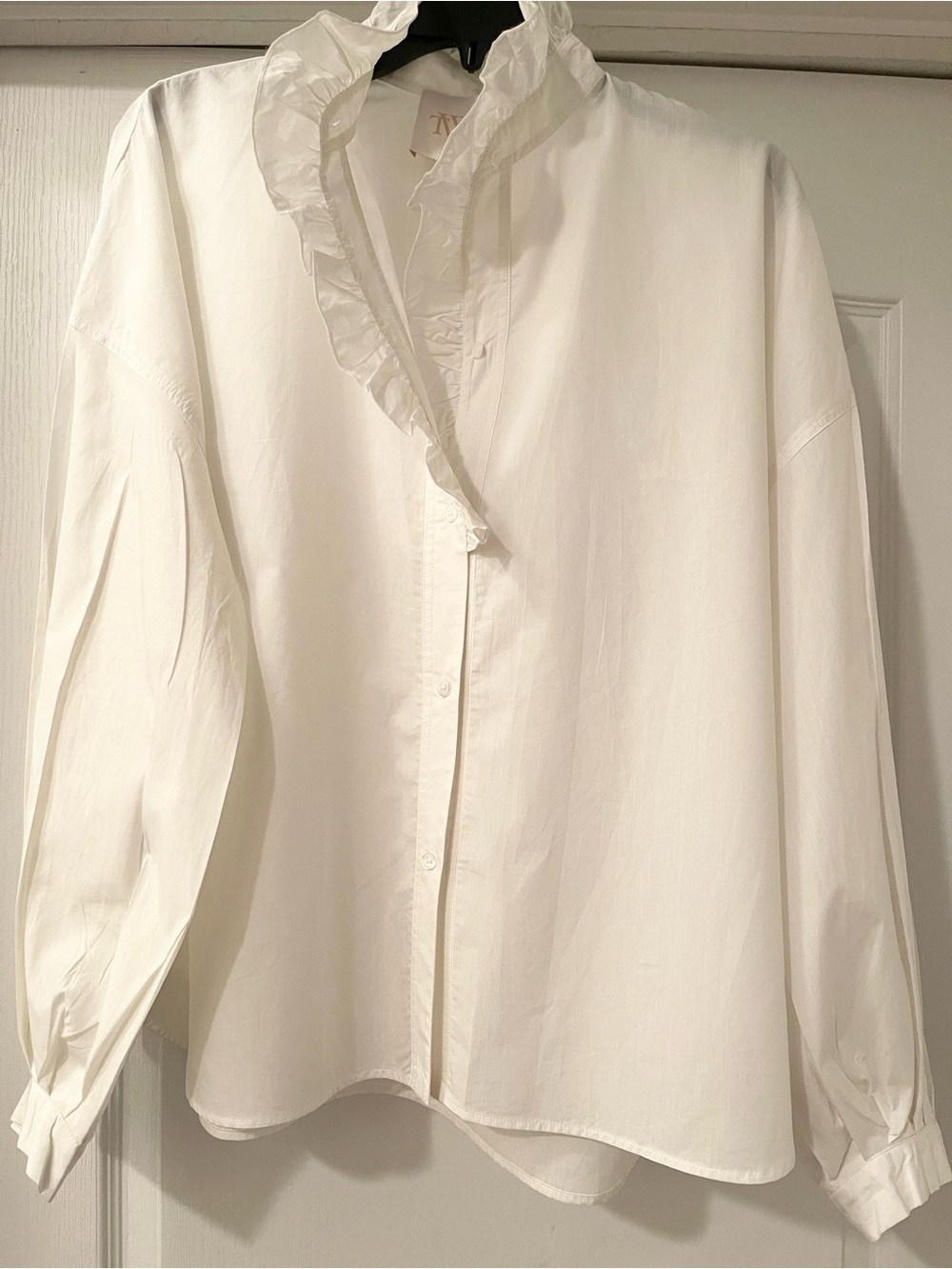 White Ruffle Collar Button-Up Blouse